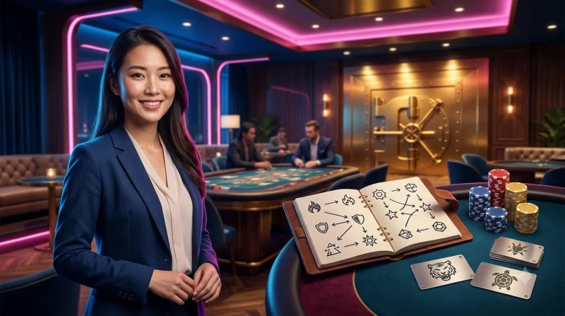 Minh họa tiêu chí xác định kiểu đối thủ poker với thẻ bài và chip trên bàn phân tích
