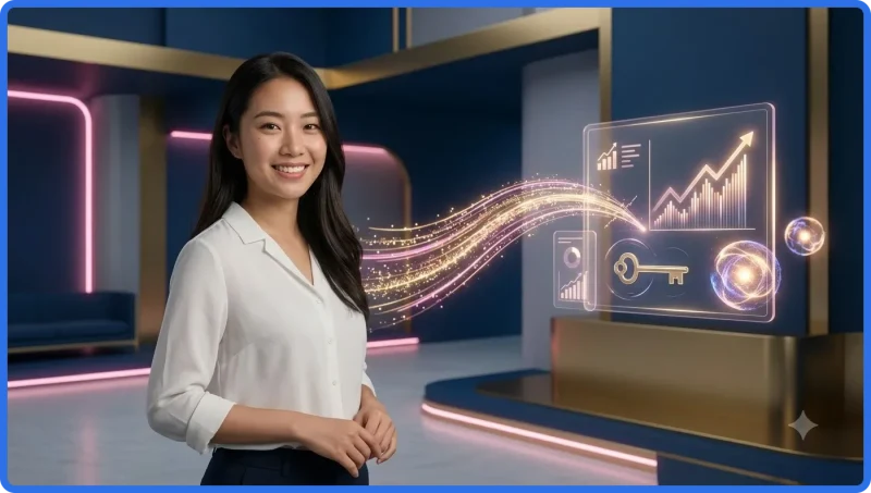 Phụ nữ chuyên nghiệp sử dụng giao diện thanh toán an toàn trên nền tảng premium